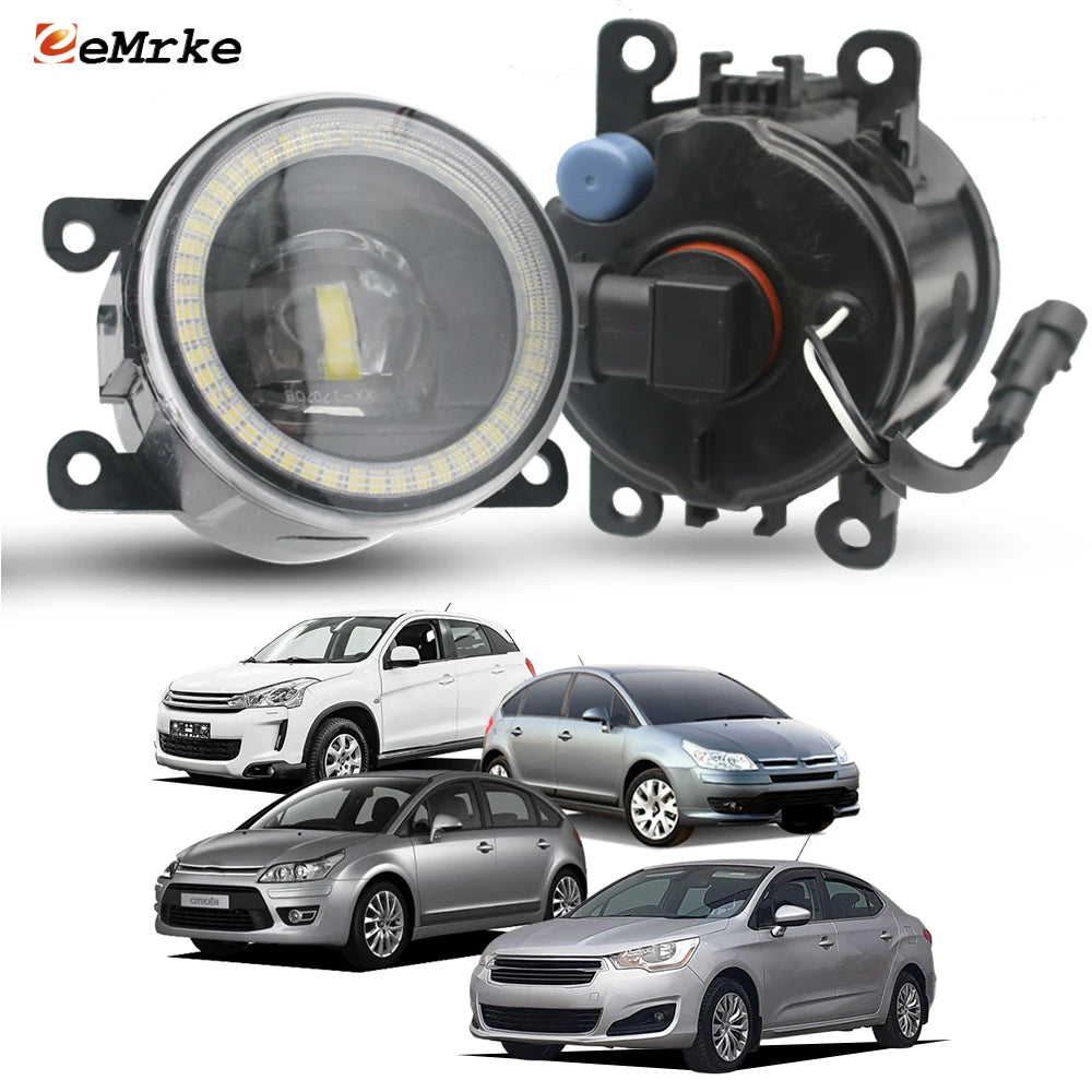 Pair LED Fog Lights Lens Upgrade Angel Eye DRL Type Car Accessories for Citroen C4 LA/LC C4 Aircross Pallas / C4 CIS 2012-2016 — view 1