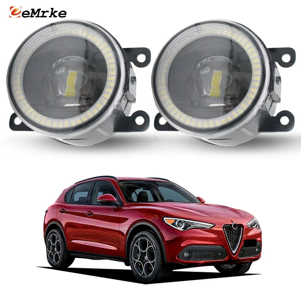 Pair LED Fog Lights w/ Cut-line Lens for Alfa Romeo Stelvio 949 2017-2021 Angel Eyes DRL Car PTF Daytime Running Driving Lamp — view 1