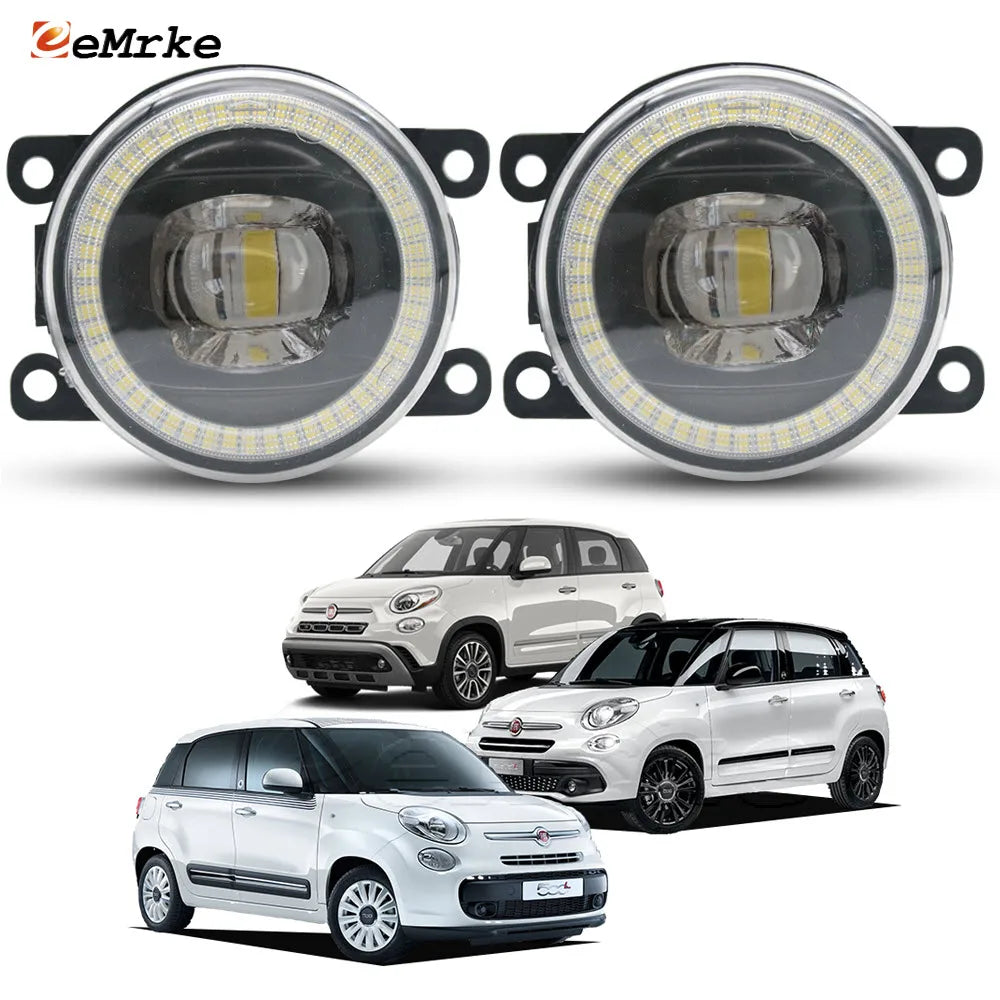 Pair Upgrade LED Fog Lights Assembly + Led Angel Eyes DRL for Fiat 500L 2012-2022 Car PTF 30W with Lens Daytime Running Lamp — view 1