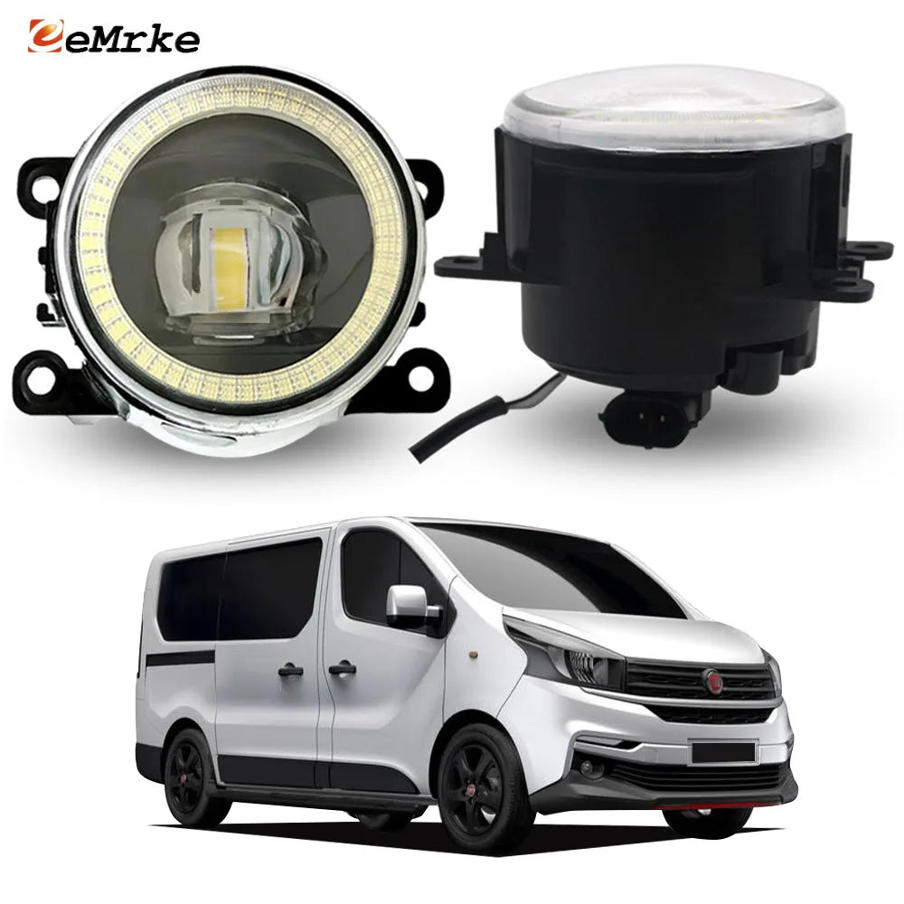 Pair Upgrade LED Fog Lights For Fiat Talento 296 2016-2021 + Led Angel Eyes DRL Car PTF 30W with Lens Daytime Running Lamp — view 1