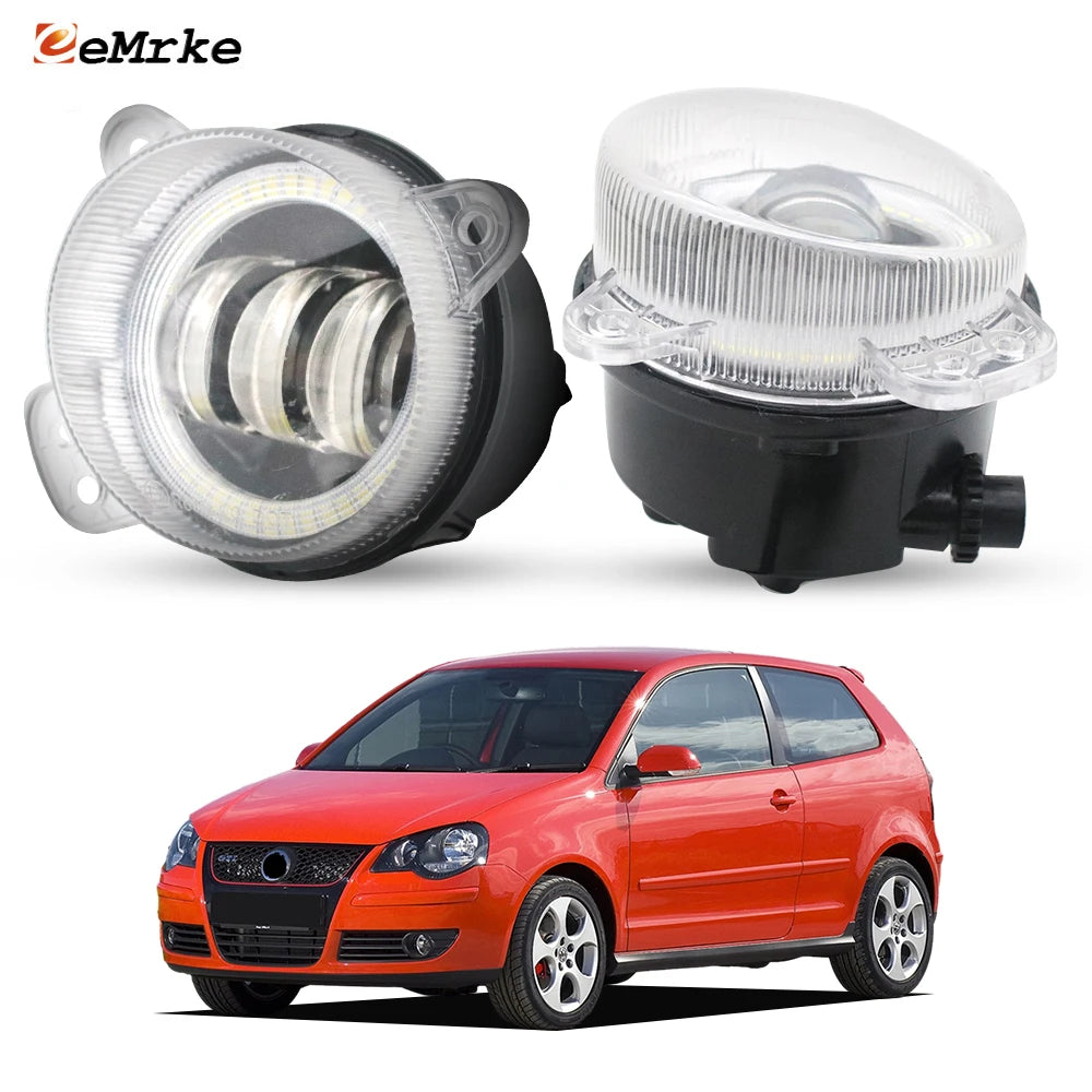 Updated Led Fog Lights For Volkswagen Polo 9N Facelift 2005 2006 2007 2008 2009 Angel Eyes DRL Halo Daytime Running Lamp Car PTF — view 1