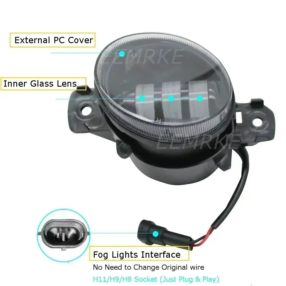 Upgrade 30W Led Fog Lights 12V for Renault Clio/ Clio RS Lutecia 2008 2009 2010 2011 with Lens DRL PTF Fog Driving Lamp Assembly — view 3