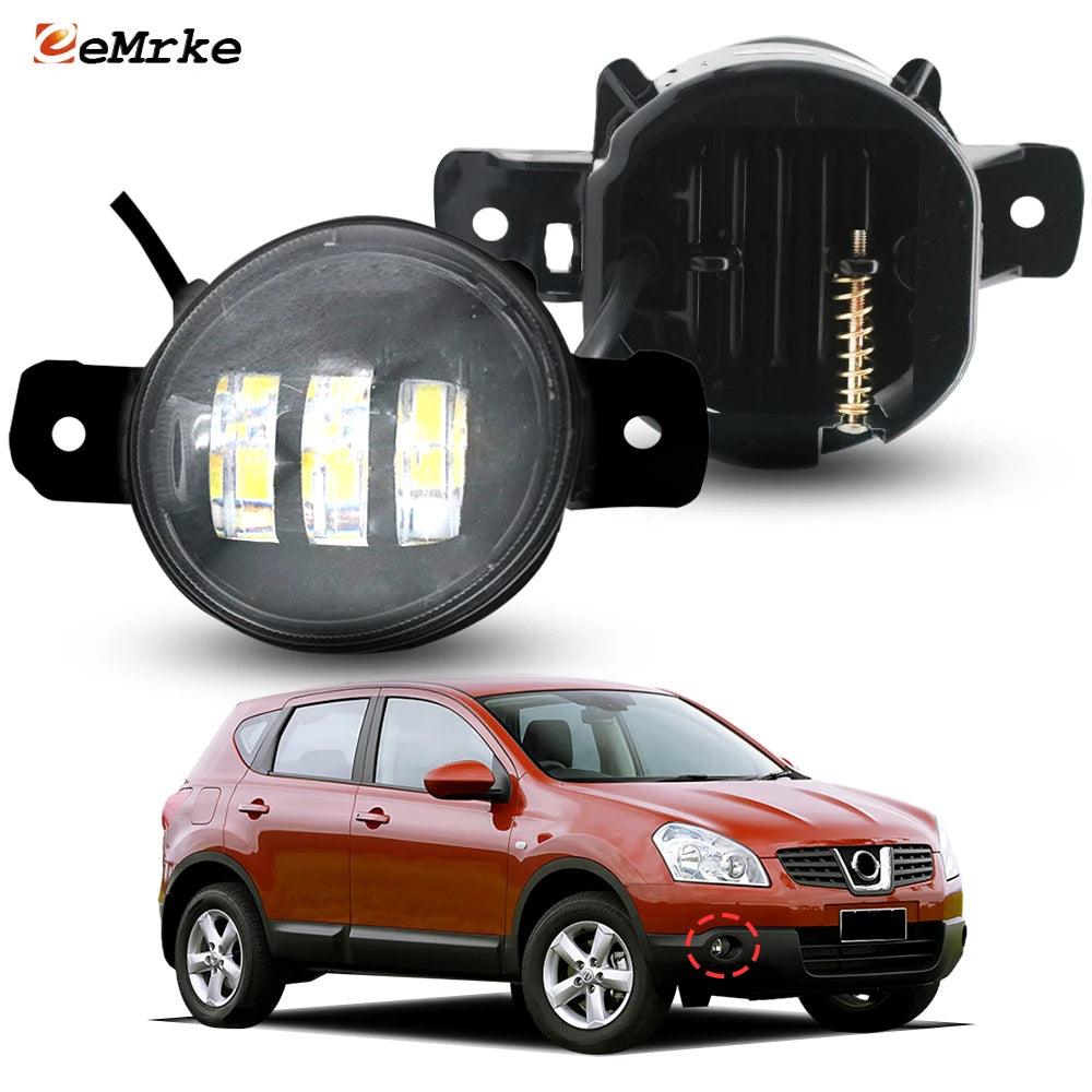 Upgrade 30W Led Fog Lights Lamp Assembly for Nissan Dualis Qashqai J10 Qashqai+2 2007-2013 with Cut-line Lens 12V DRL H11 PTF — view 1
