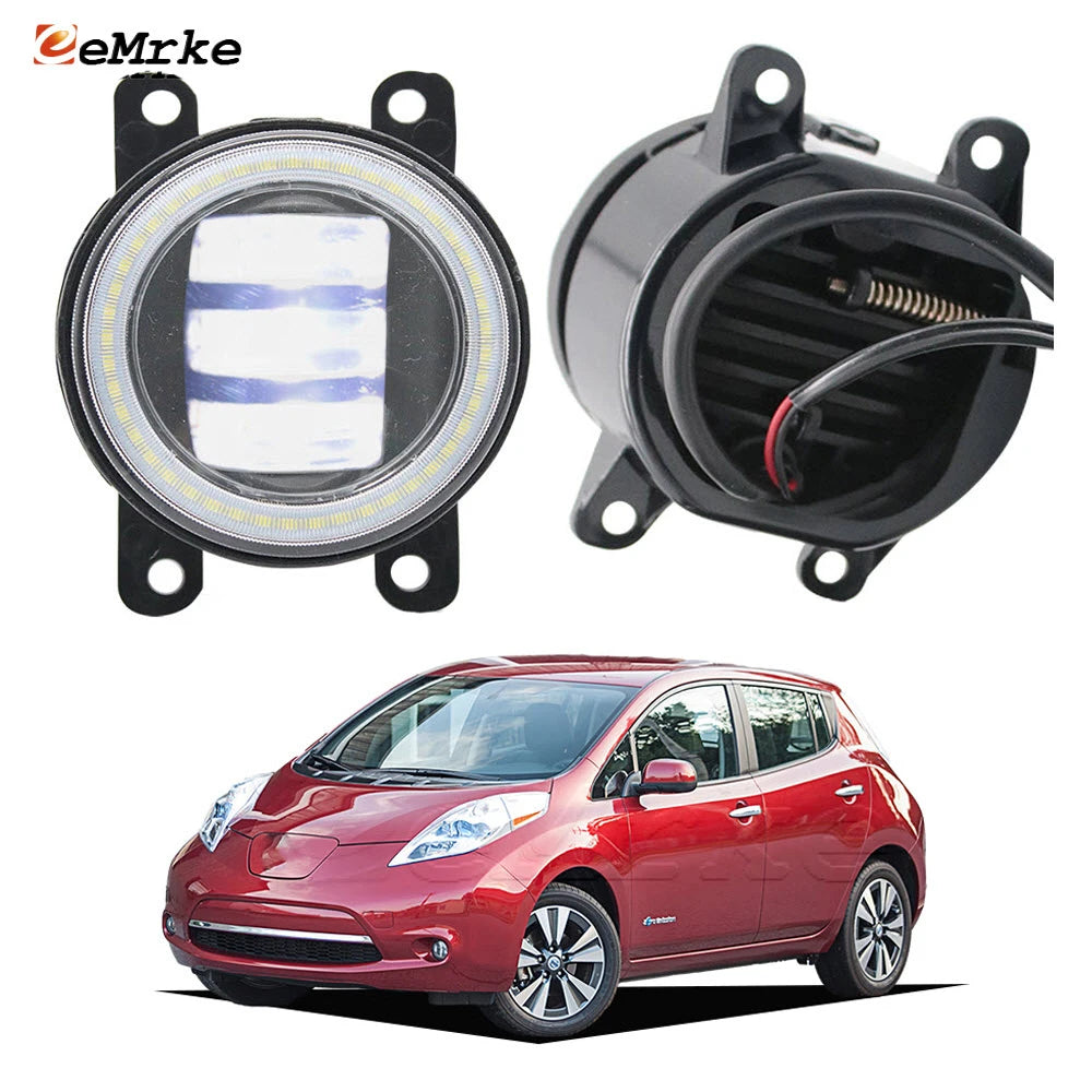 Upgrade 40W Led Fog Lights for Nissan Leaf 2010 2011 2012 2013 2014 2015 2016 2017 PTF w/ Clear Lens Car Angel Eyes DRL Rings — view 1