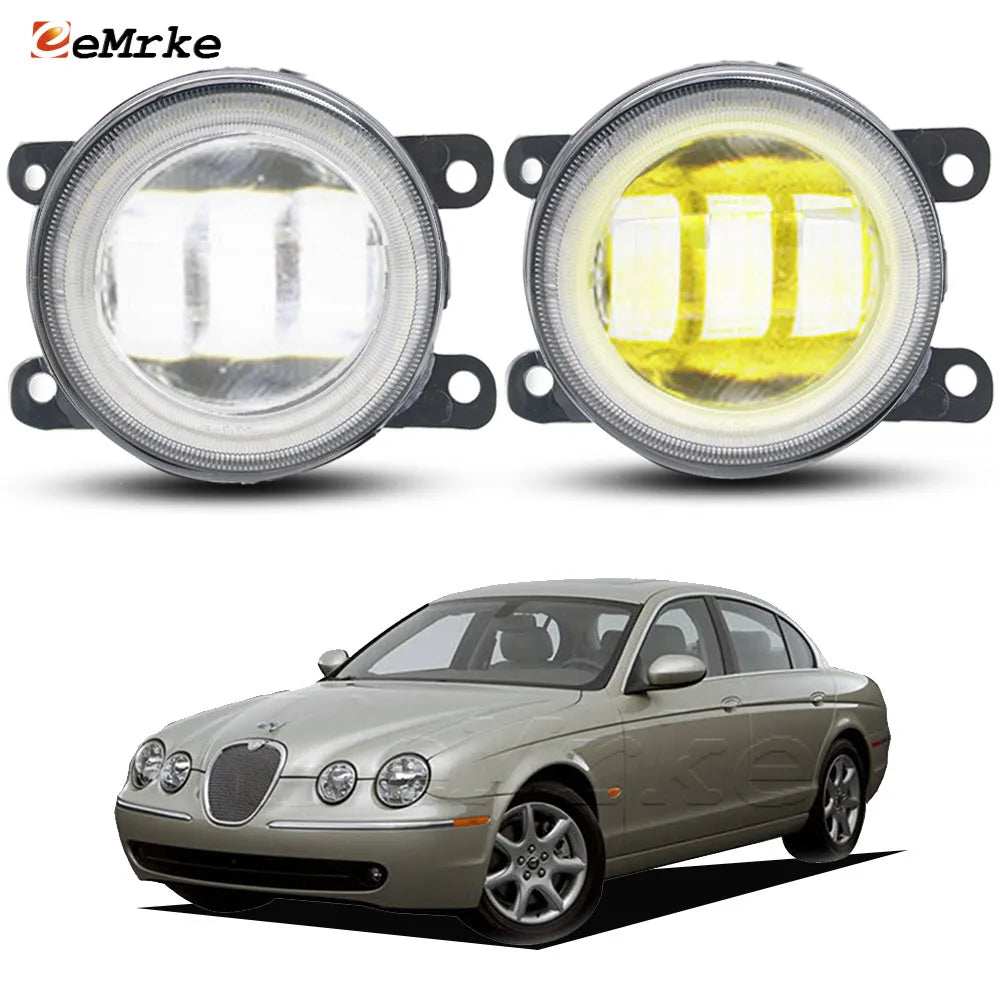 Upgrade Front LED Fog Driving Lights for Jaguar S-Type X200 2004-2008 Fog Lamp with Lens DRL Car PTF Angel Eyes Rings 40W — view 1