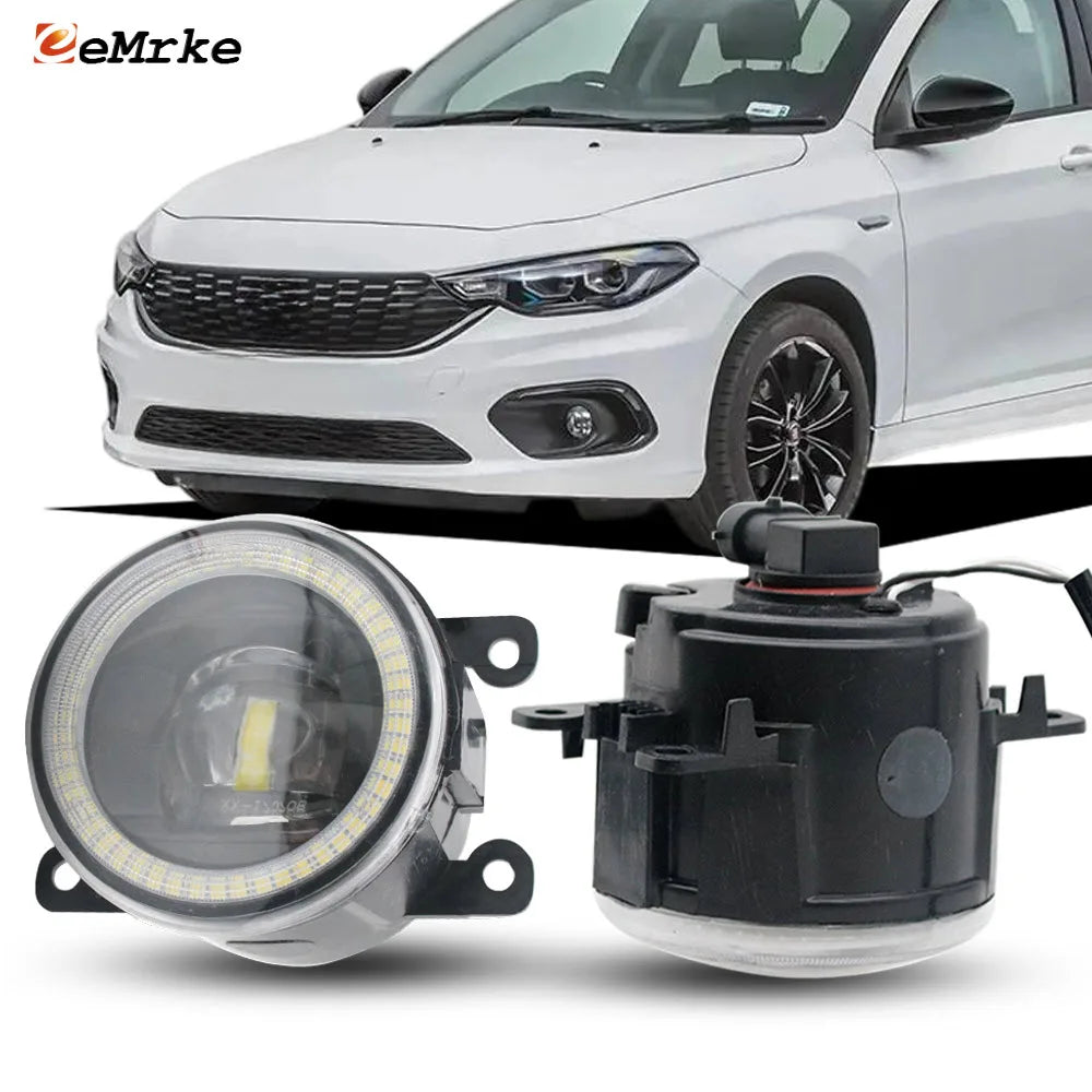 Upgrade Led DRL Angel Eye Fog Lights Lens 30W Halogen Fog Lamp For Fiat Tipo Hatchback Wagon 2015 2016 2017 2018 2019 2020 2021 — view 1