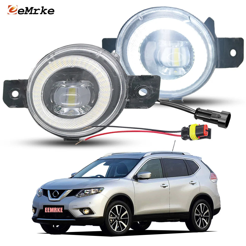 Upgrade LED Fog Light 30W for Nissan X-trail T32 Rogue 2014 2015 2016 2017 Car PTF with Clear Lens Angel Eye DRL Daylight Ring — view 1