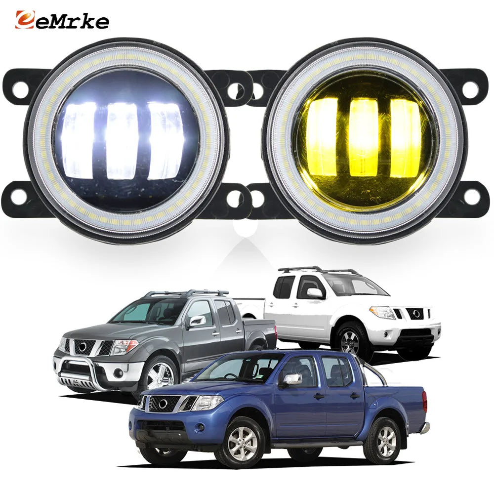 Upgrade Led Fog Lights 40W for Nissan Navara Frontier D40 2005-2015 PTF with Lens Car Angel Eyes DRL Daytime Running Lamp Pair — view 1