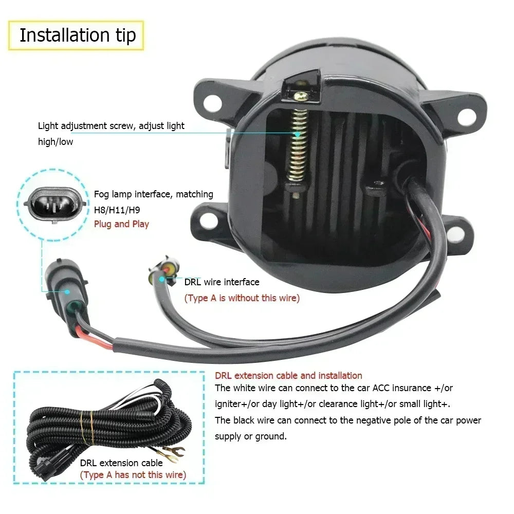 Upgrade Led Fog Lights 40W for Nissan Navara Frontier D40 2005-2015 PTF with Lens Car Angel Eyes DRL Daytime Running Lamp Pair — view 4