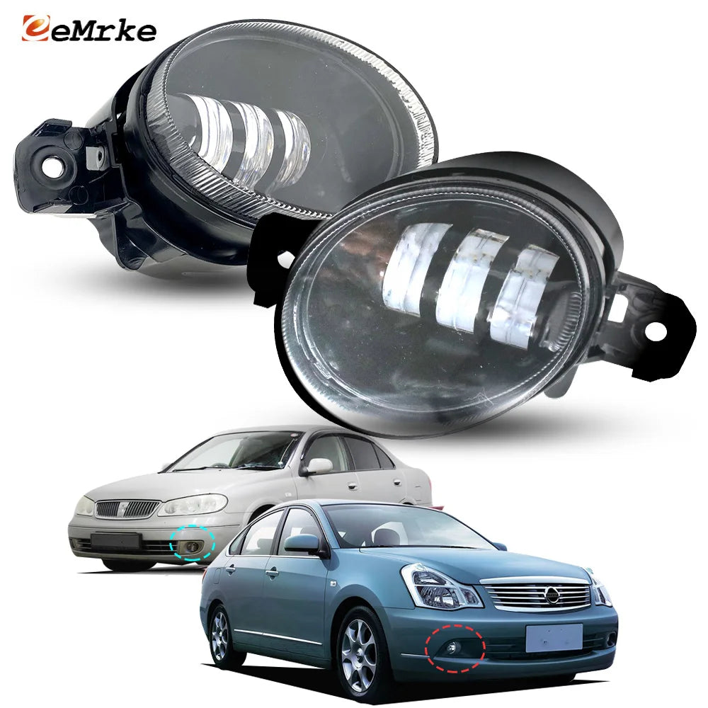 Upgrade Led Fog Lights Assembly DRL with Lens 12V H11 for Nissan Bluebird Sylphy G10 G11 Sunny N16 Pulsar Sedan 2003 2004 2005 — view 1