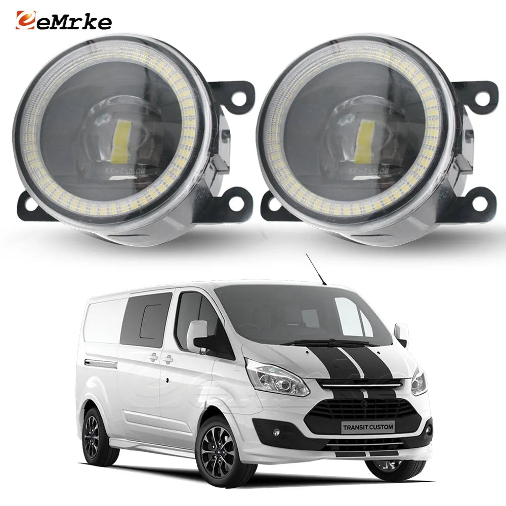 Upgrade Led Fog Lights Assy for Ford Tourneo Custom and Transit Custom V362 2012-2017 Angel Eyes DRL Car PTF 30W with Clear Lens — view 1