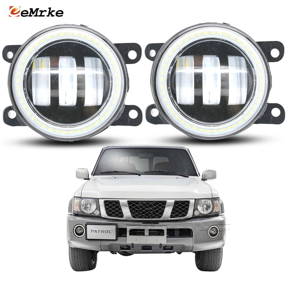 Upgrade Led Fog Lights DRL for Nissan Safari Patrol V Y61 Facelift 2005 2006 2007 2008 2009 Car PTF with Lens Angel Eyes Rings — view 1