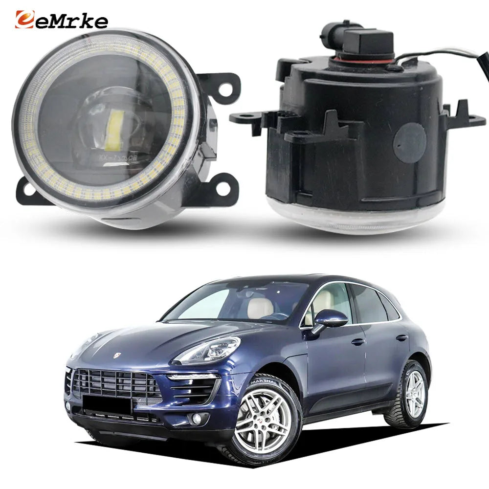 Upgrade LED Fog Lights w/ Lens for Porsche Macan 95B 2014 2015 2016 2017 Angel Eyes Driving DRL Car PTF Daytime Running Lamp — view 1