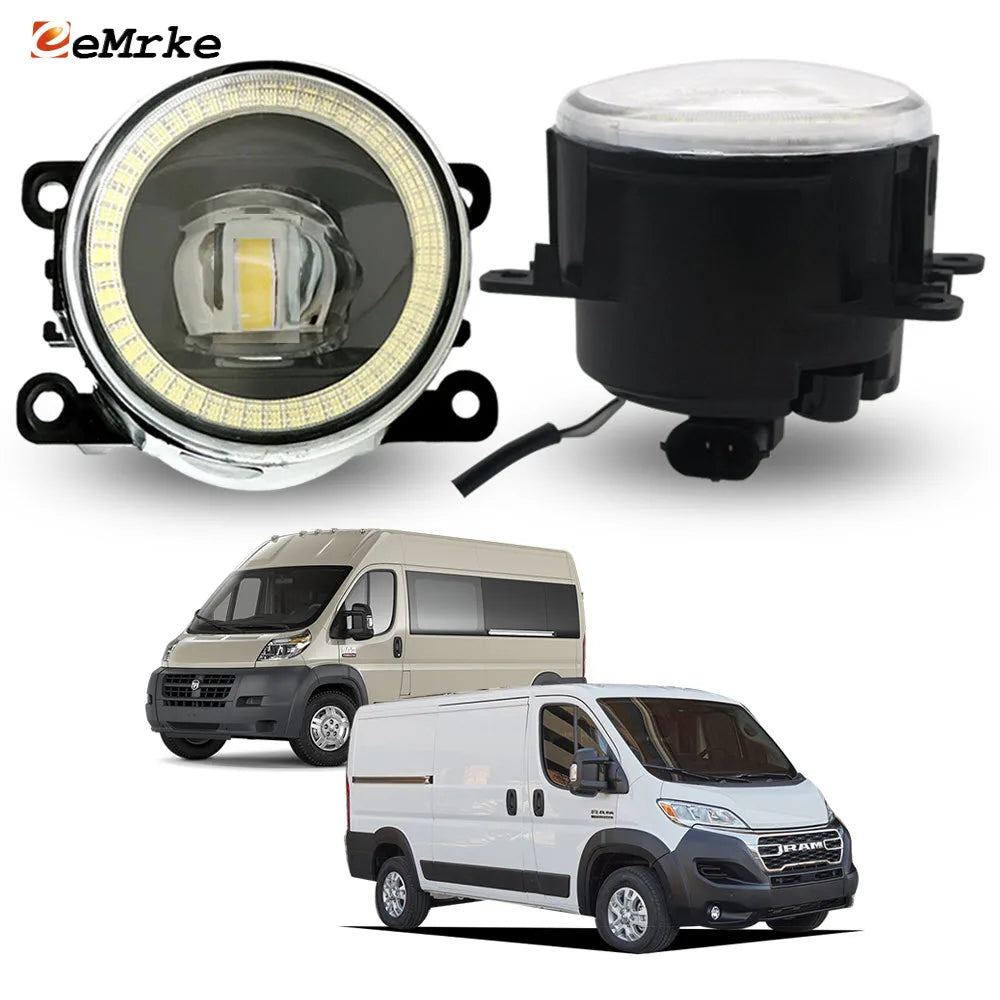 Upgrade LED Fog Lights w/ Lens for Ram ProMaster VF 1500 2500 3500 2014-2023 Angel Eyes DRL Car PTF Daytime Running Driving Lamp — view 1
