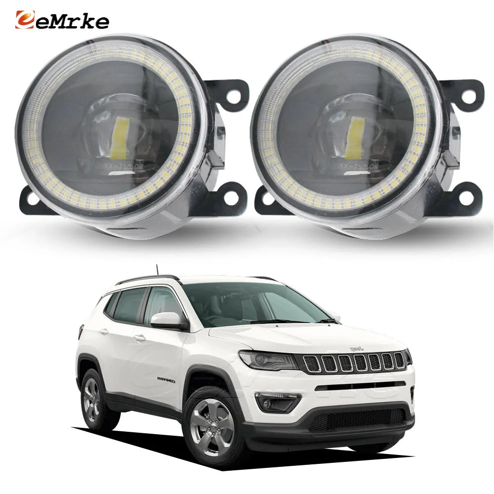 Upgrade LED Fog Lights with Lens for Jeep Compass MP 2017 2018 2019 not mk49 Angel Eyes DRL Car PTF Daytime Running Driving Lamp — view 1