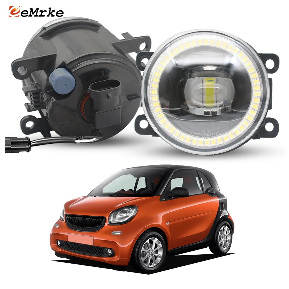 Upgrade Lens Fog Lights 30W for Smart Fortwo Forfour 453 2014-2019 Angel Eyes DRL Daylight PTF 30W Led Daytime Running Lamp — view 1