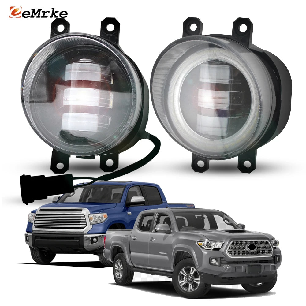 Xenon White & Yellow Fog Light With Lens Add LED Halo DRL Angel Eye Ring for Toyota Tundra XK50 Tacoma N300 2016 '17 '18 19 2020 — view 1